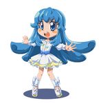 blue_eyes blue_hair blush bow full_body happinesscharge_precure! long_hair precure shirayuki_hime shishinon shoes sidelocks skirt smile solo standing white_background 