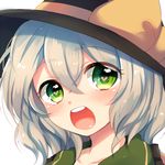  green_eyes hat heart heart-shaped_pupils komeiji_koishi looking_at_viewer lowres open_mouth paragasu_(parags112) short_hair silver_hair simple_background solo symbol-shaped_pupils touhou white_background 