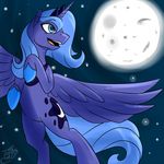  blue_eyes blue_hair cool_colors crown cutie_mark equine female friendship_is_magic hair horn mammal moon my_little_pony necklace night outside princess_luna_(mlp) sky solo standing stars tlatophat winged_unicorn wings 