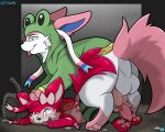 anal anal_penetration animal_genitalia animal_penis balls brian_the_sylveon butt clothing cloufy dominant duo eeveelution equine_genitalia equine_penis feral generation_6_pokemon genitals green_eyes hi_res hoodie kerchief legwear log male male/male male_penetrated male_penetrating male_penetrating_male nintendo open_mouth pawpads paws penetration penile penis pinned pinned_to_ground pokemon pokemon_(species) recon_(sylveon) red_eyes sex smile sylveon tail thick_thighs thigh_highs tongue tongue_out topwear wood