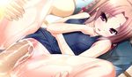  1girl amagasa_hikari blush brown_hair censored game_cg pink_eyes pussy sex swimsuit tamahaji!_-tamatama_hajikeru_imouto-tachi vaginal 