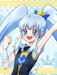  arm_up bad_id bad_pixiv_id blue_eyes blue_hair crown cure_princess earrings happinesscharge_precure! jewelry kagami_chihiro light_blue_hair long_hair magical_girl mini_crown necktie precure shirayuki_hime sidelocks smile solo twintails wrist_cuffs 