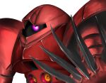 absurdres beam_cannon claws commentary_request energy_cannon gamiken0219 glowing glowing_eye gogg gundam highres mecha mecha_focus mixed-language_commentary mobile_suit mobile_suit_gundam no_humans one-eyed portrait purple_eyes robot science_fiction upper_body white_background zeon 