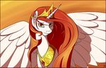  crown equine female friendship_is_magic gold hair horn horse looking_at_viewer mammal my_little_pony necklace orange_theme pony princess_celestia_(mlp) red_hair solo tlatophat warm_colors winged_unicorn wings yellow_eyes 