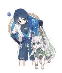  021_5_and_f09 1boy 1girl armlet armor bare_shoulders belt black_bodysuit black_bow black_eyes black_hair black_sash black_shorts bloomers blue_cape blue_hat blue_sleeves blunt_ends bodysuit bow bridal_gauntlets cape cape_grab carrying carrying_person clothes_grab collarbone cross-shaped_pupils detached_sleeves double-parted_bangs dress genshin_impact gold gold_ring gold_trim gradient_hair green_cape green_eyes green_hair green_sleeves hair_between_eyes hair_intakes hakama hakama_shorts hand_on_own_hip hat hat_on_back japanese_armor japanese_clothes jewelry jingasa kote kurokote layered_sleeves looking_at_another looking_down middle_ring multicolored_hair nahida_(genshin_impact) open_mouth parted_bangs parted_lips pointy_ears purple_belt purple_rope raised_eyebrow ring rope sash scaramouche_(genshin_impact) short_sleeves shorts shoulder_peek side_ponytail sidelocks slouching stirrup_footwear stirrup_legwear symbol-shaped_pupils tassel toeless_footwear toeless_legwear vision_(genshin_impact) wanderer_(genshin_impact) white_background white_bloomers white_dress white_hair white_sleeves white_trim wristlet 