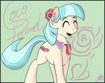  blue_hair coco_pommel_(mlp) collar cutie_mark english_text equine eyes_closed female flower friendship_is_magic hair horse mammal my_little_pony pony rose smile standing text tlatophat two_tone_hair 