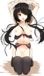 :p black_bra black_hair black_legwear blush bow bra breasts character_name collarbone date_a_live garter_belt hair_over_one_eye heterochromia hews_hack highres large_breasts lingerie long_hair nipples no_panties pussy red_eyes saliva shiny shiny_skin solo thigh_gap thighhighs tokisaki_kurumi tongue tongue_out twintails uncensored underwear yellow_eyes 