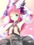  blue_eyes detached_sleeves dress elizabeth_bathory_(fate) elizabeth_bathory_(fate)_(all) fate/extra fate/extra_ccc fate_(series) horns long_hair microphone one_eye_closed pink_hair pointy_ears solo suika_(sakkuhan) tail two_side_up 