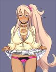  bad_id bad_tumblr_id blonde_hair blush breasts cardigan choker dark_skin embarrassed eyeshadow facial_tattoo ganguro grandmastag gyaru kogal large_breasts lipstick long_hair looking_at_viewer makeup panties pantyshot pink_panties pleated_skirt puckered_lips scrunchie side_ponytail skirt skirt_lift solo tattoo thigh_gap underwear very_long_hair 