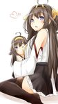  absurdres ahoge bare_shoulders black_legwear blue_eyes brown_hair commentary hairband heart highres if_they_mated kantai_collection kongou_(kantai_collection) long_hair looking_at_viewer mother_and_daughter motherly multiple_girls nontraditional_miko older one_eye_closed saku_(kudrove) sitting skirt thighhighs wariza younger 