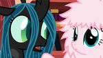  blue_hair changeling dark_skin duo equine feral fluffle_puff friendship_is_magic fur green_eyes hair horn horse inside mammal mixermike622 my_little_pony pink_fur pony queen_chrysalis_(mlp) stare 