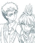  bad_id bad_pixiv_id character_request copyright_request hand_on_another's_head jaenbba male_focus monochrome multiple_boys necktie white_background 