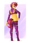  anthro anthrofied breasts butt clothed clothing costume equine female friendship_is_magic grown_up hair horse lemon-devil looking_back mammal my_little_pony older pony pose purple_hair scootaloo_(mlp) smile solo standing tight_clothing under_boob 