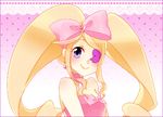  big_hair blonde_hair blue_eyes bow drill_hair earrings eyepatch hair_bow harime_nui jewelry kill_la_kill long_hair pink_bow sea_(azure_pastel) smile solo twin_drills twintails upper_body 
