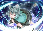  akagashi_hagane animal_ears basket capelet danmaku dowsing_rod dress grey_dress grey_hair grey_legwear mouse mouse_ears mouse_tail nazrin open_mouth pink_eyes solo tail thighhighs touhou zettai_ryouiki 