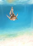  barefoot brown_hair diving freediving holding_breath i-401_(kantai_collection) kantai_collection koruri ocean smile solo submerged swimming underwater yellow_eyes 
