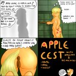  anus applejack_(mlp) blonde_hair butt comic cutie_mark dialog english_text equine eyes_closed female feral freckles friendship_is_magic fur hair horse inside long_hair mammal my_little_pony orange_fur pony ponyway pussy solo standing text 