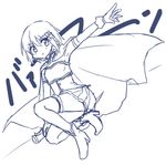  bad_id bad_pixiv_id blue boots cape gloves high_heels kyabechi magical_girl mahou_shoujo_madoka_magica mahou_shoujo_madoka_magica_movie miki_sayaka monochrome sketch skirt solo sword thighhighs translated weapon 