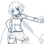  bad_id bad_pixiv_id cape gloves hair_ornament hairclip hand_on_hip highres kyabechi magical_girl mahou_shoujo_madoka_magica mahou_shoujo_madoka_magica_movie miki_sayaka monochrome short_hair sketch skirt smile solo 