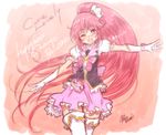  aino_megumi boots bow cure_lovely gloves hair_ornament happinesscharge_precure! long_hair magical_girl one_eye_closed outstretched_arms pink_bow pink_eyes pink_hair ponytail precure ryou_(shirotsumesou) skirt smile solo spread_arms thigh_boots thighhighs wide_ponytail 