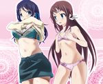  blue_eyes blue_hair bra breast_envy brown_hair denim denim_skirt hands_on_own_chest hiradaira_chisaki long_hair mukaido_manaka multiple_girls nagi_no_asukara panties pencil_skirt skirt underwear underwear_only undressing untn1016 