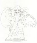  2009 fur king_of_sorrow klonoa_(series) long_ears looking_at_viewer male monochrome packmind plain_background sketch smirk solo standing video_games white_background 