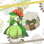  bad_pixiv_id blush_stickers commentary_request flower gen_5_pokemon jumping kyabechi lilligant no_humans open_mouth outline pokemon pokemon_(creature) red_eyes smile standing whimsicott yellow_eyes 