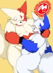  black_nose chubby embrace fur gay hand_holding mahonex male mongoose moobs nintendo nipples one_eye_closed open_mouth overweight pixiv pok&#233;mon pok&eacute;mon shiny_pok&#233;mon simple_background tongue video_games white_fur wink zangoose zangoose_day 