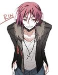  bad_id bad_pixiv_id character_name cross cross_necklace free! grin jacket jaenbba jewelry looking_at_viewer male_focus matsuoka_rin necklace open_clothes open_jacket sharp_teeth smile solo teeth white_background 