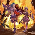  bags_under_eyes bandages bandaid bare_shoulders bikini_top blonde_hair blue_eyes blue_hair borderlands borderlands_2 braid bullet fingerless_gloves flat_chest gloves grin jewelry jinx_(league_of_legends) league_of_legends long_hair mask multiple_girls nail_polish navel necklace purple_eyes sgfw smile stuffed_animal stuffed_toy tattoo thighhighs tiny_tina twin_braids very_long_hair weapon 