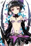  bad_id bad_pixiv_id black_hair black_princess character_request detached_sleeves fishnet_pantyhose fishnets jaenbba looking_at_viewer pantyhose revealing_clothes signature six_heart_princess skirt smile solo teiue_tamaki 