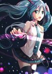  absurdres aqua_eyes aqua_hair detached_sleeves hatsune_miku headset highres long_hair nail_polish necktie open_mouth pine_(yellowpine112) skirt solo thighhighs twintails very_long_hair vocaloid 