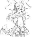  alternate_breast_size bare_shoulders center_opening detached_sleeves dizzy flat_chest greyscale guilty_gear hair_ribbon hair_rings monochrome navel petite ponkotsu ribbon sketch solo tail tail_ribbon thighhighs wings 