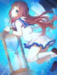  bad_id bad_pixiv_id blue_eyes blue_hair book brown_hair dress funota hourglass long_hair mukaido_manaka nagi_no_asukara sailor_dress school_uniform serafuku underwater 