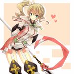  alisha_diphda bad_id bad_pixiv_id boots brown_hair buruma green_eyes heart jacket knee_boots polearm sepia_background short_hair side_ponytail smile solo spear tales_of_(series) tales_of_zestiria thigh_strap weapon yukiyukidaihuku 