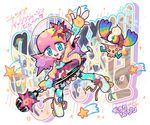  +_+ 1girl bird blue_eyes character_request choker cover cover_page fingerless_gloves food galaxxy gashi-gashi gloves helmet ice_cream microphone microphone_stand original pantyhose pink_hair psychedelic roller_skates skates skirt solo_focus 