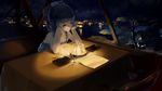  aloin.g bad_id bad_pixiv_id black_eyes black_hair braid candle dress hair_rings head_rest highres long_hair luo_tianyi napkin night smile star_(sky) table tree twin_braids vocaloid vocanese 