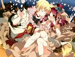  1girl ali_baba_saluja ankle_cuffs anklet bad_id bad_pixiv_id barefoot blonde_hair blush dancer dress flower hair_flower hair_ornament harem_outfit jewelry loyalists magi_the_labyrinth_of_magic morgiana navel red_hair yellow_eyes 
