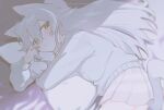  1girl ahoge animal_ears blush cat_ears cat_girl cat_tail hair_between_eyes highres hugging_object kurobeko_(kur0bek0) long_hair looking_at_viewer lying on_side original pillow pillow_hug pleated_skirt sidelocks skirt solo sweater tail upper_body white_hair white_skirt white_sweater 
