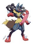  3_toes alpha_channel balls barefoot big_balls big_penis blush canine edit erection hyper hyper_penis knot lucario male mammal mega_evolution mega_lucario nintendo nude penis plain_background pointy_ears pok&#233;mon pok&eacute;mon raised_arm red_eyes solo spikes standing thick_penis unknown_artist video_games 