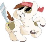  applebeans bandanna butt_hold equine feral friendship_is_magic grin horse male mammal my_little_pony nightmare_fuel pipsqueak_(mlp) pirate plain_background pony smile solo spots sword transparent_background weapon 