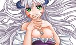  1girl breasts demon demon_girl green_eyes horns ice lowres mirage_noir noire_(mirage_noir) noire_ighaan solo succubus white_hair 