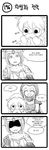  4koma animal_ears armor ashe_(league_of_legends) cape clenched_hand comic fake_facial_hair fake_mustache green_dew greyscale hat helmet highres hood horn korean league_of_legends long_hair lulu_(league_of_legends) monochrome multiple_girls pointy_ears santa_costume santa_hat sejuani shaded_face translated yordle 