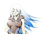  blue_eyes breasts breasts_apart dress duel_monster grimro large_breasts long_hair looking_at_viewer maiden_with_eyes_of_blue no_bra silver_hair smile solo very_long_hair yuu-gi-ou 