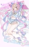  1girl absurdres ankle_belt blue_bow blue_eyes blue_hair blue_nails blue_serafuku blush bow chouzetsusaikawa_tenshi-chan clothes_lift controller double_v error_message full_body game_controller grey_hair hair_bow hair_ornament heart heart_hair_ornament highres hiruchii_(hiruruchyan) kaomoji long_hair long_sleeves microsoft_word multicolored_hair multicolored_nails multiple_hair_bows nail_polish navel needy_girl_overdose one_eye_closed open_mouth panties pink_bow pink_hair pink_nails pixelated platform_footwear pleated_skirt purple_bow quad_tails sailor_collar school_uniform serafuku side-tie_panties skirt skirt_lift solo super_famicom_gamepad underwear v very_long_hair white_panties window_(computing) yellow_nails 