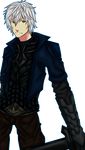  1boy absurdres armor green_eyes highres male male_focus mirage_noir solo sword vesper vesper_(mirage_noir) weapon white_hair 