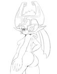  breasts butt female imp looking_at_viewer looking_back matospectoru midna monochrome navel nude side_boob small_breasts smile solo the_legend_of_zelda twilight_princess video_games 