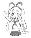  blush_stickers cosplay elbow_gloves gloves greyscale hair_ribbon hairband highleg highleg_panties jitome kantai_collection long_hair microskirt miyauchi_renge monochrome navel non_non_biyori open_mouth panties pleated_skirt ribbon sailor_collar shimakaze_(kantai_collection) shimakaze_(kantai_collection)_(cosplay) simple_background skirt solo thong twintails ueyama_michirou underwear white_background 