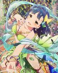 blue_hair bracelet butterfly_hair_ornament earrings hair_ornament idolmaster idolmaster_million_live! jewelry leaf looking_at_viewer nanao_yuriko official_art short_hair smile yellow_eyes 