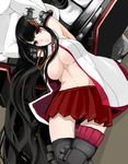  absurdres armpits baicha bare_shoulders black_hair black_legwear blush breasts crying crying_with_eyes_open detached_sleeves fusou_(kantai_collection) hair_ornament highres japanese_clothes kantai_collection large_breasts long_hair navel nontraditional_miko parted_lips red_eyes skirt solo tears thighhighs 